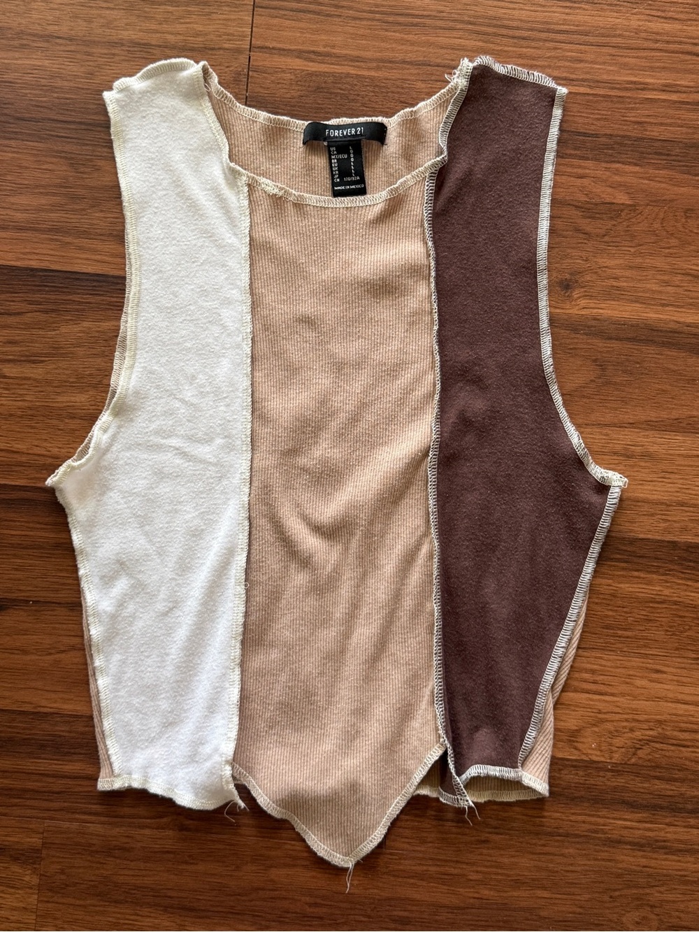 Forever 21 Cream, Tan & Brown Colorblock Ribbed Tank